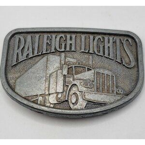 Vintage‎ Raleigh Lights Belt Buckle Trucker Trucking Transportation Pewter